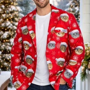 Ugly Christmas Blazer Santa Cats‎ | Size XXL | Holiday Party Suit Coat | Dec 25